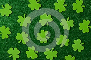 Green Clovers or Shamrocks on Green Background