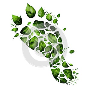 Green co2 footprint made from leaves, carbon emission, climate change and global warming concept, eco friendly lifestyle