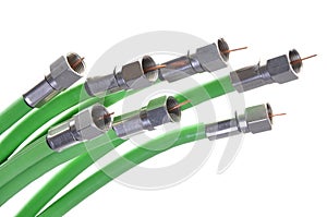 Green coaxial cables tv with connectors