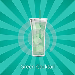 Green Cocktail with Ice Cubes Vector Illustration