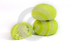 Green coconut mochi isolated on white japanese desserts