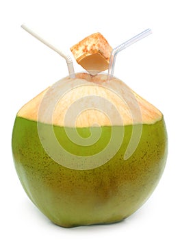 Green coconut with pipes