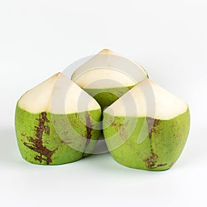 Green coconut on white background