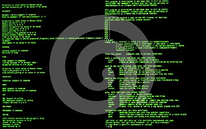 Green code in command line interface. CLI. UNIX bash shell