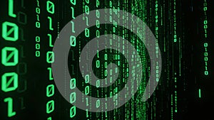 Green code matrix background for cyber security and software design