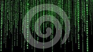 Green code matrix background for cyber security and software design