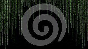 Green Code Rain Background with Binary Data