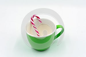Green coffee cup with candy cane
