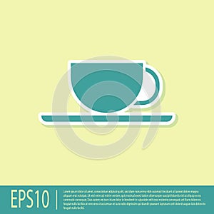 Green Coffee cup icon isolated on yellow background. Tea cup. Hot drink coffee. Vector Illustration