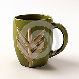 Green Coffee Mug With Brown Design - Vray Tracing Style