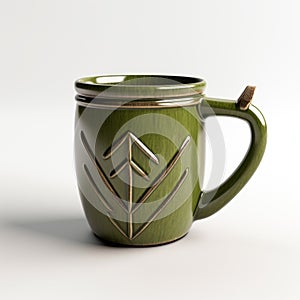 Secessionist Style Green Mug With Thin Arrow Design photo