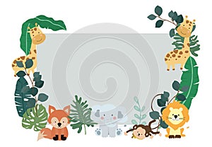 Green collection of safari background set with monkey,fox,giraffe.Editable vector illustration for birthday invitation,postcard