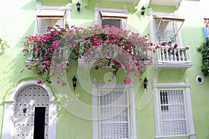 Green Colonial Columbian Villa Front