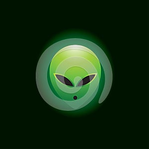 Green color alien head over black background