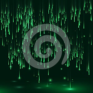Green color background in a matrix style. Data stream. Falling random data block. Cyberspace or virtual reality visualisation.
