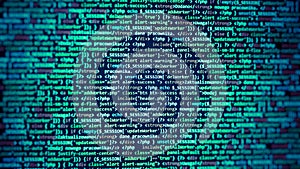 Green color background. Software developer programming code.