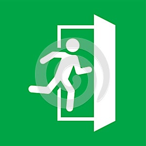 Green color emergency fire exit sign. Warning sign. icon of man running to the door
