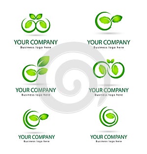 Green color Leaf, plant, logo set, ecology, people, wellness, leaves, nature symbol icon set of vector designs