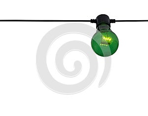 Green color lightbulb on string