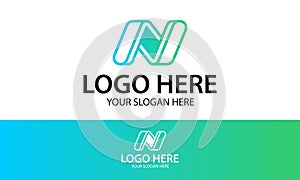 Green Color Line Art Fold Initial Letter N Logo Design