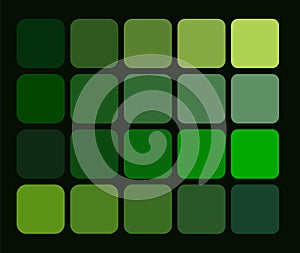 a green color's swatch colocation set square pattern on a black background, abstract green Color Pantone set