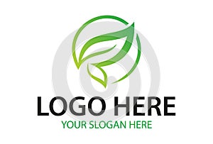 Green Color Simple Abstract Circle Leaf Nature Eco Logo Design