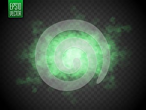 Green color smoke isolated. Toxic vector cloudiness, mist or smog background. Vector