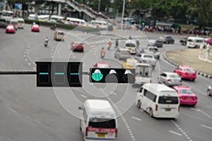 Green color on traffic light.