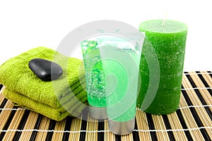 Green colored bathroom accessory for spa