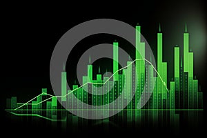 Green-colored financial graph depicts positive growth