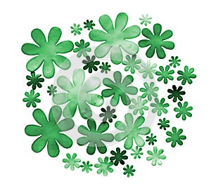 Green colored paper flowers isolated