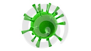 Green colored spherical virus with big legs on white background