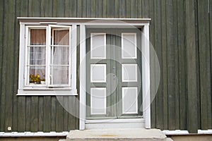 Green Colorful Door and Window in Old House