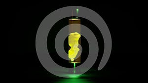 Green colorful lava lamp lighting on the floor on dark backdrop - abstract 3D illustration