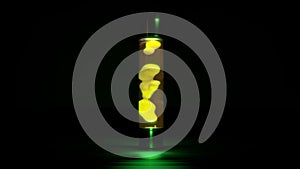 Green colorful lava lamp lighting on the floor on dark background - abstract 3D rendering