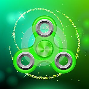 Green colorful spinner on an abstract background with green luminous backdrop.