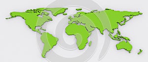Green colour 3D extruded World Map