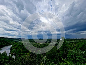 Green colour nature forest and blue sky