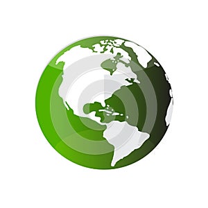 Green colour planet Earth or globe t icon, isolated on white background.