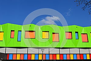 Green coloured modern building