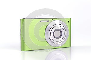 Green Compact Digital Camera isolated on white Background