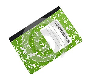 Green composition notebook on a white background. photo