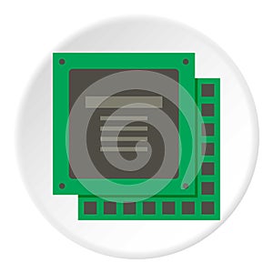 Green computer CPU processor chip icon circle