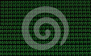 Green computer language binary numbers glow on black background