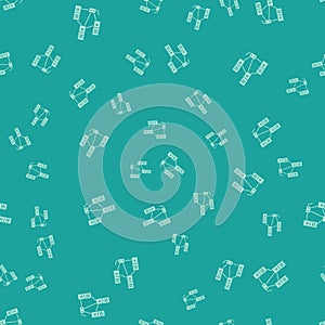 Green Computer network icon isolated seamless pattern on green background. Laptop network. Internet connection. Vector