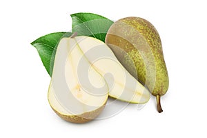 Green conference pear isolated on white background with full depth of field