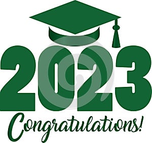 Green 2023 Congratulations with Graduation Cap Stacked Graphic