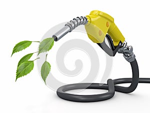 Green conservation. Gas pump nozzle and leaf