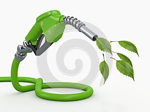 Green conservation. Gas pump nozzle and leaf