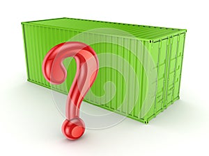 Green container and query mark.